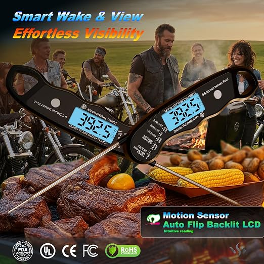 2 pcs 0.6S Instant Read Digital Meat Thermometer Probe/Pen，Factory‑Calibrated/Waterproof/Backlit/Magnetic/Flip Display/Motion Sensor:Outdoor BBQ, Barbecue Grilling, Smoking, Oven, Baking, Oil, Candy