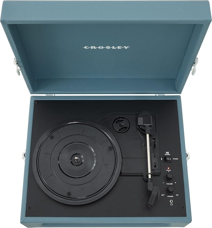Crosley CR8017B-WB Voyager Vintage Portable Vinyl Record Player Turntable with Bluetooth in/Out and Built-in Speakers, Washed Blue