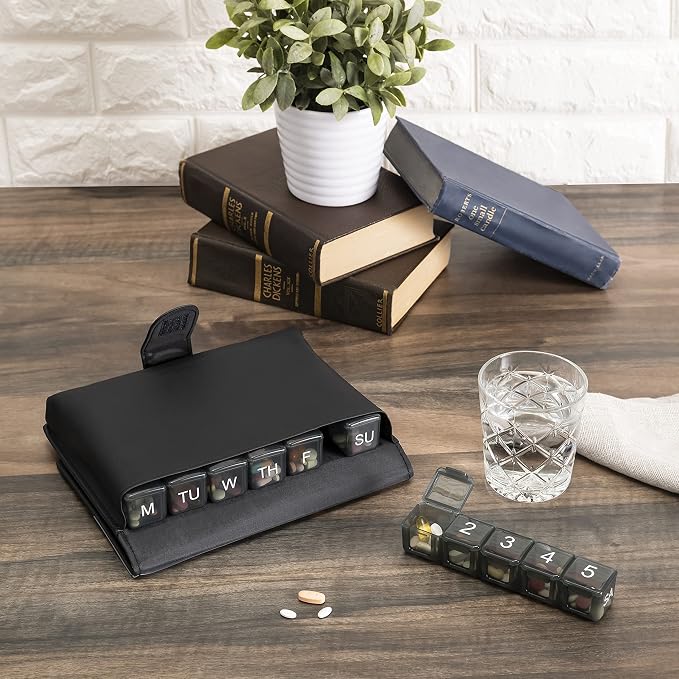 e-Pill 5 Times a Day x 7 Day Large Weekly Pill Organizer, Vitamin and Medicine Pill Box - with Discreet Case (Black)