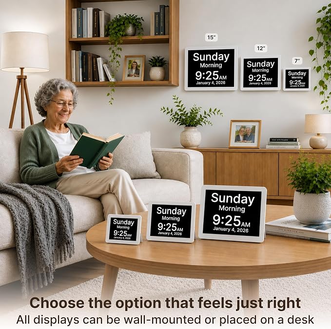 Robin Clock 2026 with Day and Date for Elderly, Clocks for Seniors, Dementia Clock, Digital Calendar Elderly, Bedside Clocks Seniors, Alzheimers Products, Dementia Clocks Large, White