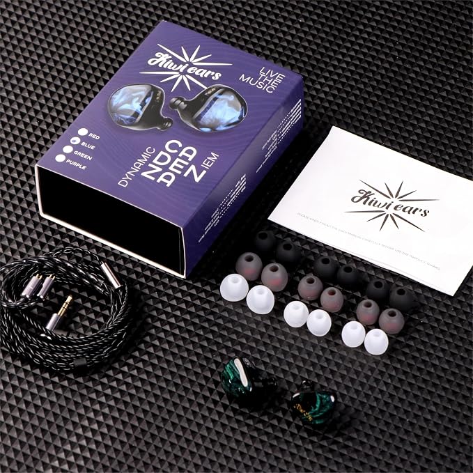 Linsoul Kiwi Ears Cadenza 10mm Beryllium Dynamic Driver IEM 3D Printed with Detachable Interchangeable Plug 0.78 2pin 3.5mm IEM Cable for Musician Audiophile (Green)