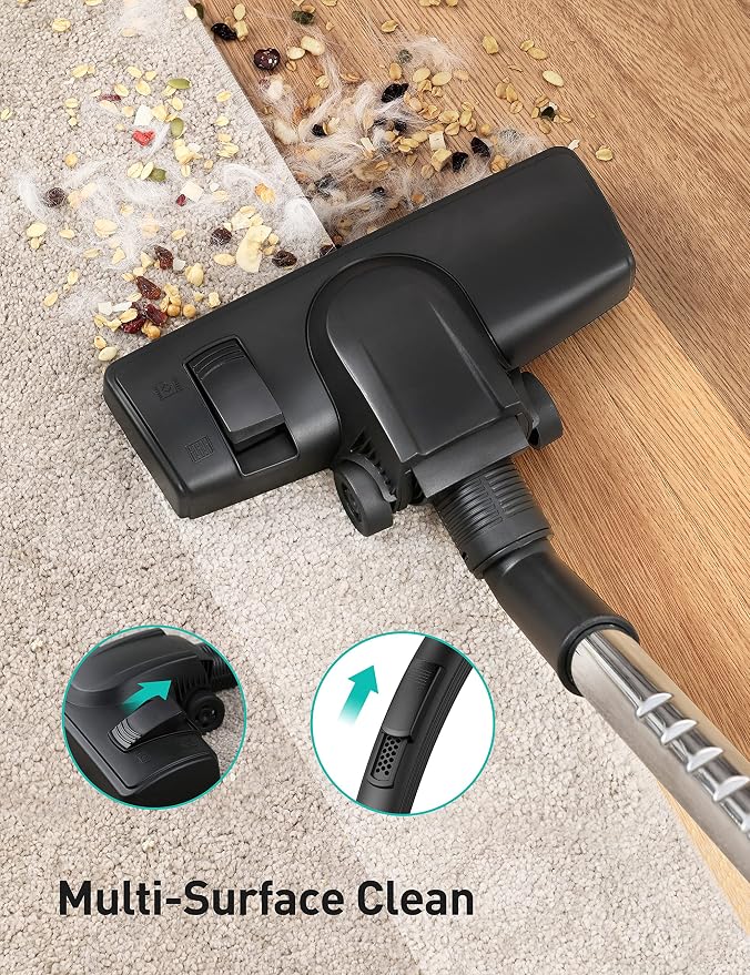 Aspiron Canister Vacuum Cleaner, 40Kpa Bagless Vacuum Cleaners, 4QT Large Dust Cup, Double HEPA Filter, Retractable Cord, 1600W Lightweight Vacuum Cleaner with 5 Tools for Hard Floors, Silver