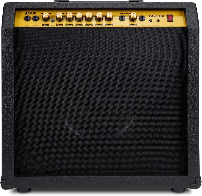 LyxPro 60 Watt Electric Guitar Amplifier | Combo Solid State Studio & Stage Amp with 10” 4-Ohm Speaker, Custom EQ Controls, Drive, Delay, ¼” Passive/Active/Microphone Inputs, Aux in & Headphone Jack