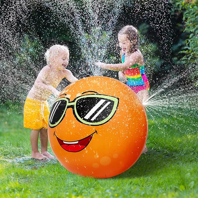 Toyvian Inflatable Water Sprinkler Ball, 31.5” Orange Water Spray Toy for Toddlers Outdoor Backyard Garden Yard Summer Fun Lawn Toys for Boys Girls