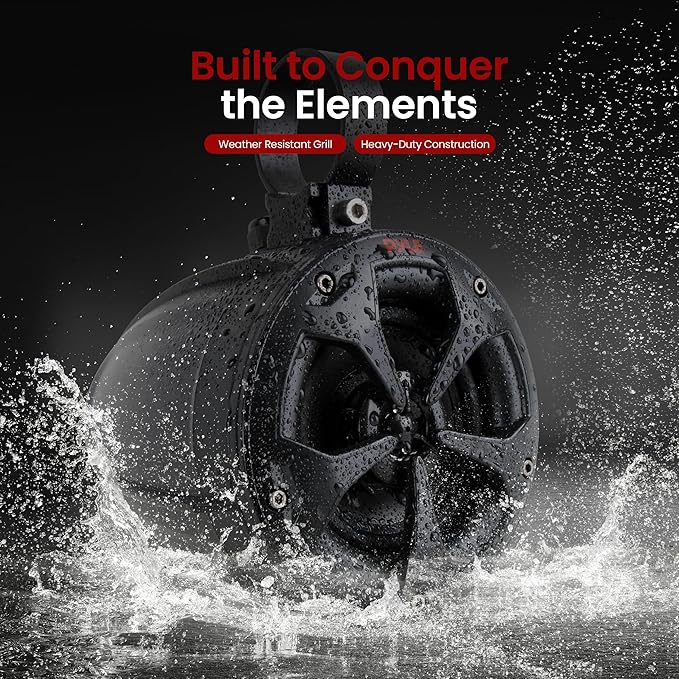 Pyle 4" Off-Road Bluetooth Waterproof Speakers -800W Peak Power Amplified Speaker System for ATV/UTV, Golf Cart, Boat, Aux Input Jack, for use w/All 12V Vehicles - PLUTV43BTA, Black
