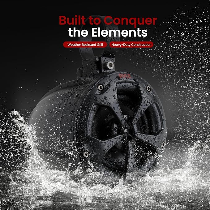 Pyle 4" Off-Road Bluetooth Waterproof Speakers -800W Peak Power Amplified Speaker System for ATV / UTV, Golf Cart, Boat, Aux Input Jack, For use w/all 12V Vehicles - PLUTV43BTA, Black
