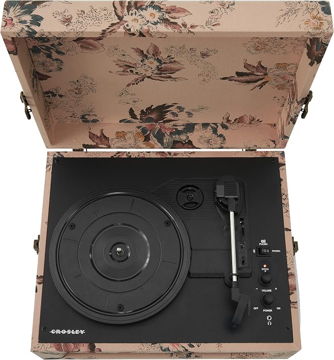 Crosley CR8017B-FL Voyager Vintage Portable Vinyl Record Player Turntable with Bluetooth in/Out and Built-in Speakers, Floral