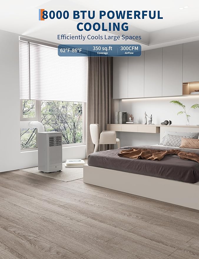 GarveeTech 8000 BTU Portable Air Conditioner 3-in-1 Cooling AC Portable Air Conditioner for Room with Sleep Mode, Ventless Floor Air Conditioner, 3 Speeds Fan & Dehumidifier