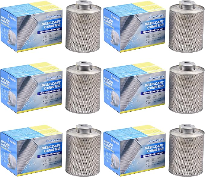 Wisesorb 750 Grams 6pcs Gun Safe Dehumidifier, Reusable Canister Desiccant Dehumidifier, Rechargeable 1.65 Lbs Indicating Silica Gel Orange To Green