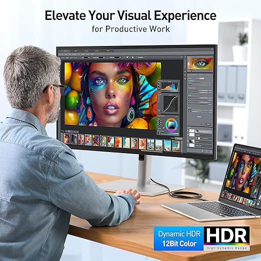 Cable Matters Unidirectional USB C to HDMI 2.1 Cable - 10ft, Support 4K@240Hz and 8K@60Hz, HDR - Thunderbolt 4, Thunderbolt 5, USB 4 Compatible with MacBook Pro, XPS, ThinkPad - Max 4K@60Hz on macOS