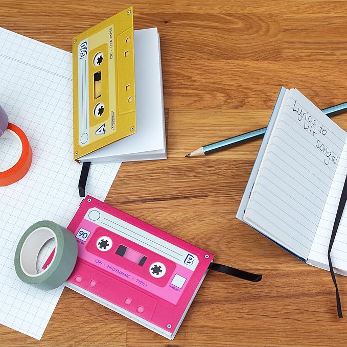 Suck UK Music Notebook - Cassette Tape Notebooks - Mix Tape Book - Retro Themed Gifts - Music Stationery - 80s Retro Gift - Pocket Size Notepad - Mini Tape Record - Multi Colour Mini Notebooks 3 Pack