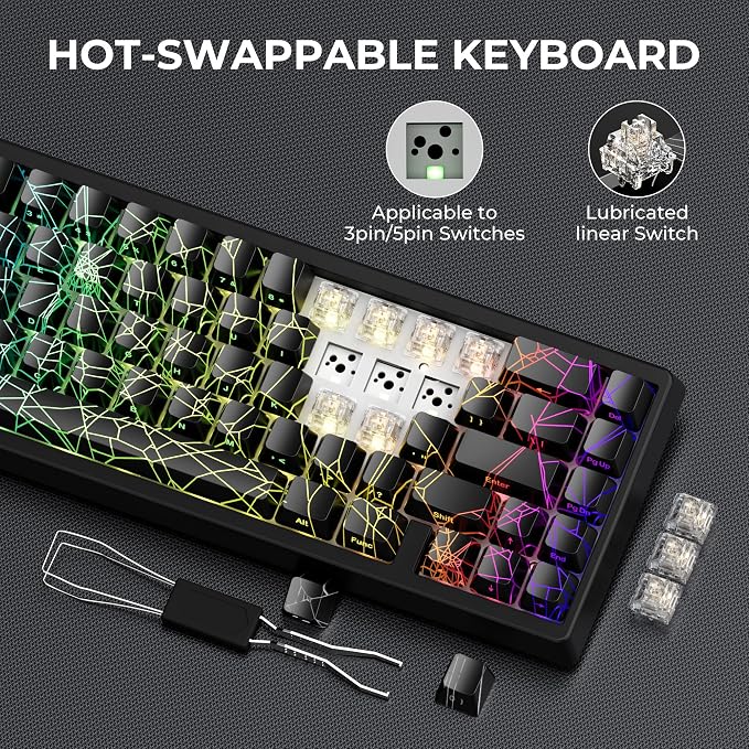 HITIME x XVX M67 60% Percent Keyboard Wireless, QMK/VIA Black Spider Web Gaming Keyboard, Tri-Mode Thocky Creamy Mechanical Key Board, Hot Swappable Gasket Mount RGB IMD Tech for Win/Mac