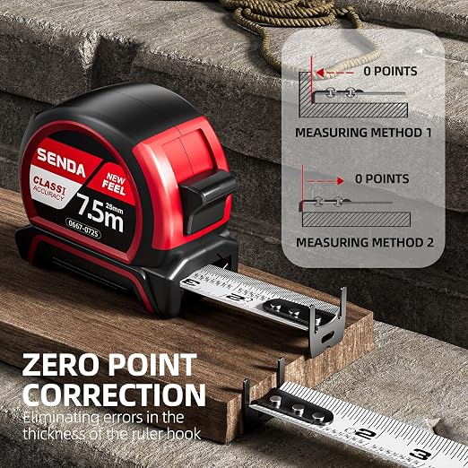 SENDA 4 Pack Tape Measure 25FT with 1/8 Fraction, Double-Hook Measuring Tape Retractable with 1 Inch Wide Blade & Belt Clip, ABS TPR Rubber Protection,Matte Nylon-Coated Blade for DIY, Construction