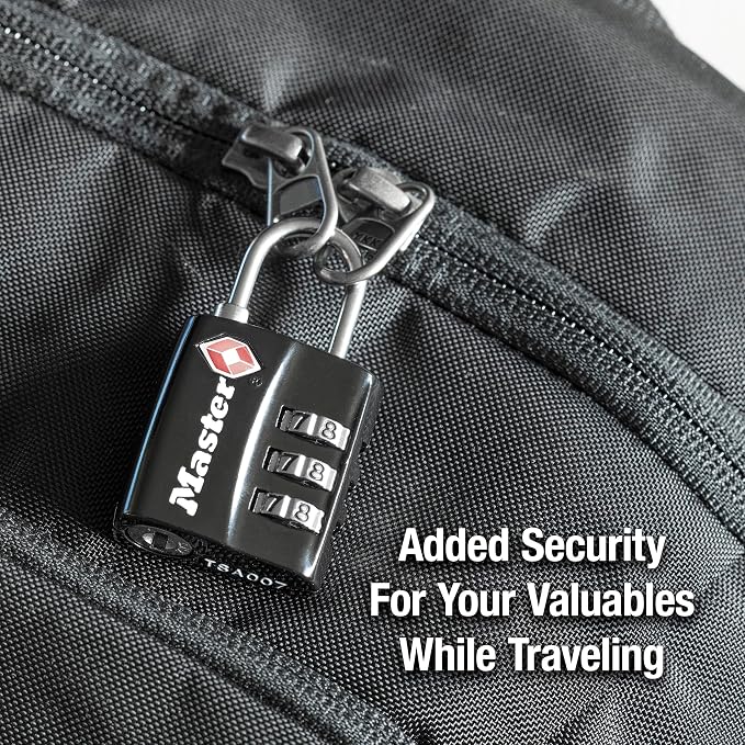 Master Lock 4680DBLK TSA-Approved Luggage Lock, 1-3/16-in. Wide, Black (Pack of 2)