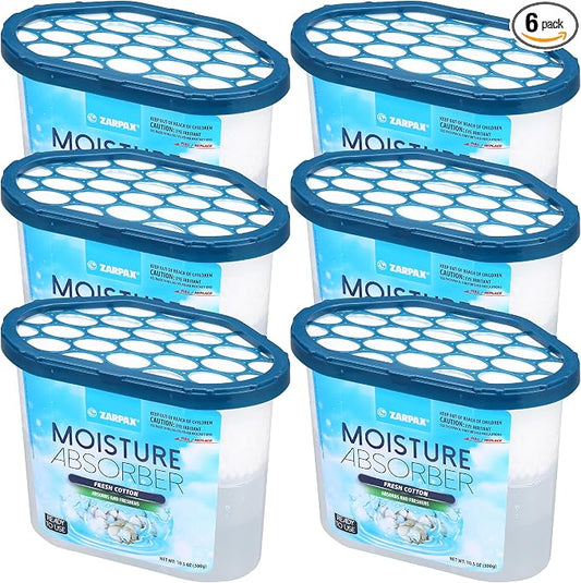 ZARPAX Moisture Absorber Fresh Cotton 10.5 oz/300g | Removes Moisture, Damp & Humidity | Odor Absorber With Fresh Cotton Fragrance | Moisture Trap for Bathroom, Closet, Kitchen | Set of 6