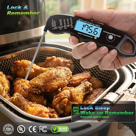 2 pcs 0.6S Instant Read Digital Meat Thermometer Probe/Pen，Factory‑Calibrated/Waterproof/Backlit/Magnetic/Flip Display/Motion Sensor:Outdoor BBQ, Barbecue Grilling, Smoking, Oven, Baking, Oil, Candy
