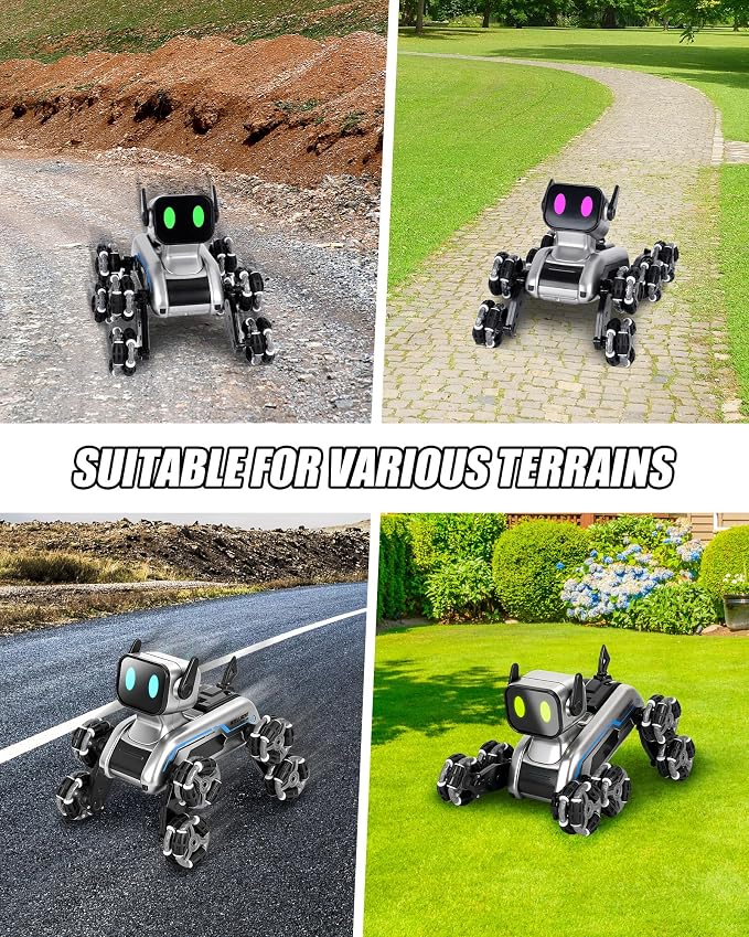 HuiJuKeJi Interactive Robot Dog RC Stunt Car, Gesture Sensing & 2.4Ghz Remote Control Cars, Mecanum Wheels, LED Eyes with Music, Rechargeable for Extended Indoor/Outdoor Fun, Gift for Kids 6-12