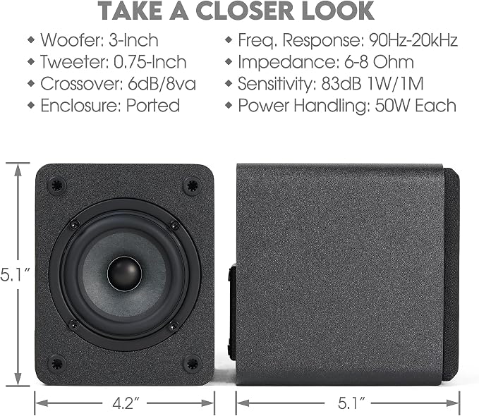 Micca COVO-S 2-Way Passive Bookshelf Speakers, Amplifier Required, Not for Turntable, 3-Inch Woofer, 0.75-Inch Tweeter, Wall Mountable, Pair, Black