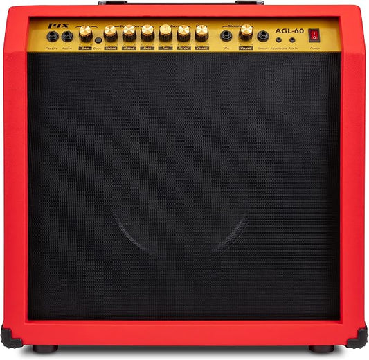 LyxPro 60 Watt Electric Guitar Amplifier | Combo Solid State Studio & Stage Amp with 10” 4-Ohm Speaker, Custom EQ Controls, Drive, Delay, ¼” Passive/Active/Mic Inputs, Aux In & Headphone Jack - Red