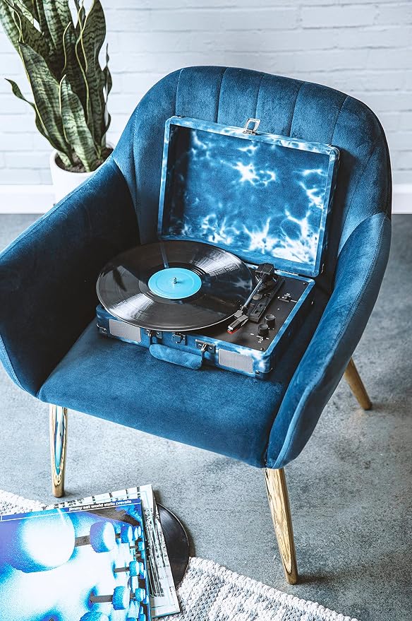 Crosley CR8005F-IN Cruiser Plus Vintage 3-Speed Bluetooth in/Out Suitcase Vinyl Record Player Turntable, Indigo
