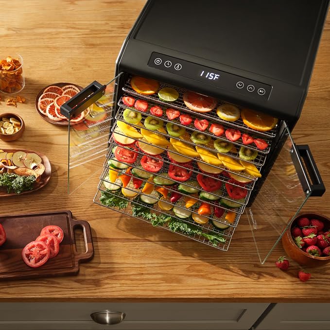 Excalibur Food Dehydrator 10-Tray Select Series for Jerky, Fruit, Vegetables, Herbs, Pet Treats, Stainless Steel with Glass Doors and 60 hour digital timer, 10-Tray, Black