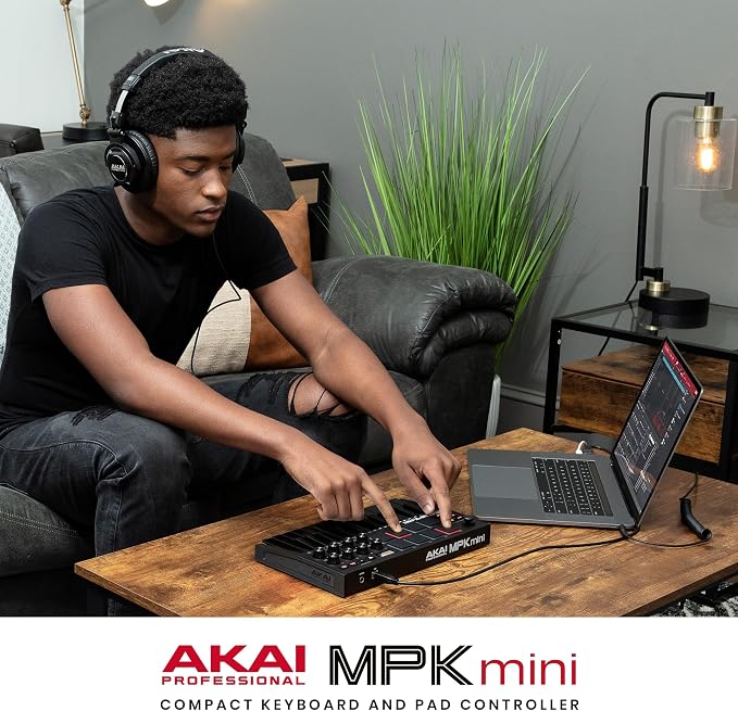 Akai Professional MPK Mini MK3 25 Key USB MIDI Keyboard Controller With 8 Backlit Drum Pads, 8 Knobs, Music Production Software and Native Instruments Sound Package (NKS Integration), Black
