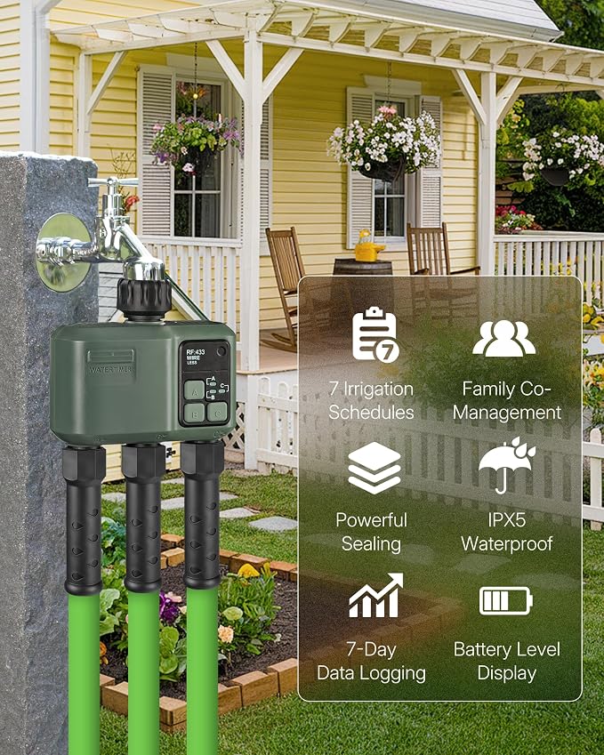 WiFi Water Timer for Garden Hose, Sprinkler Timer 3 Zone, 3 Outlet Smart Hose Watering with WiFi Irrigation Controller, Automatic Irrigation System/Rain Delay/Manual Watering D33WT06