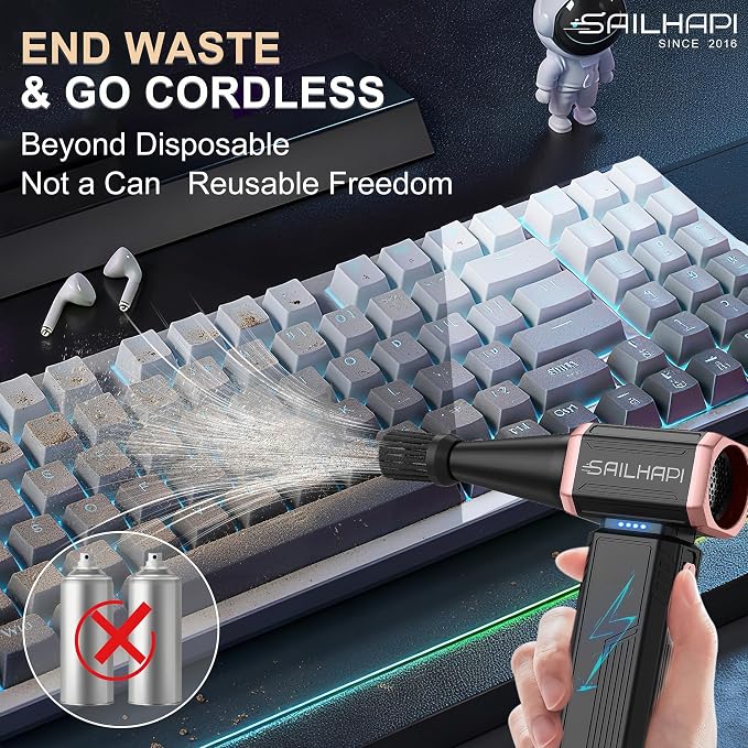 Compressed Air Duster 300000RPM, High-Speed Cordless Blower for Barber with Variable Speed, Electric Dust Blower for Keyboard, Car, PC, Hair Cut, Replaces Canned Air, Gifts for Men