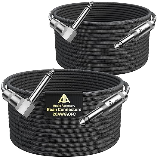AA AUDIO ACCESSORY 1/4 Instrument Cable 25 ft 2 Pack, 20AWG 99.99% OFC - A Must for Long Guitar Cable, Nylon Braided Anti-Kinking Kevlar-Reinforced, AL&OFC Shielded Amp Cord for Fender Electric Guitar