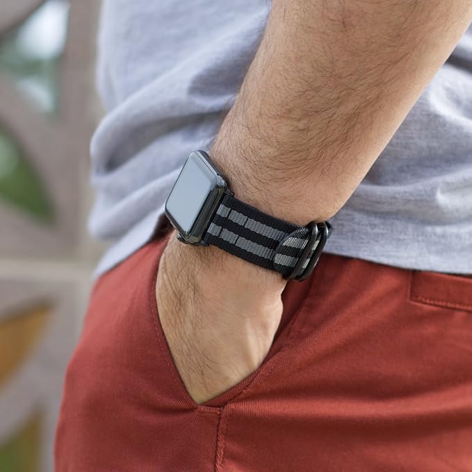 Hiking Trail Nylon Band | The Original Rugged Compatible with Apple Watch Band for Men & Women - Soft, Breathable, Woven Water-Resistant Nylon Mens iWatch Strap | Fits Ultra 3/2/1 | 49mm 46mm 45mm 44mm Series 11 & All Models (Sterling Stripe)