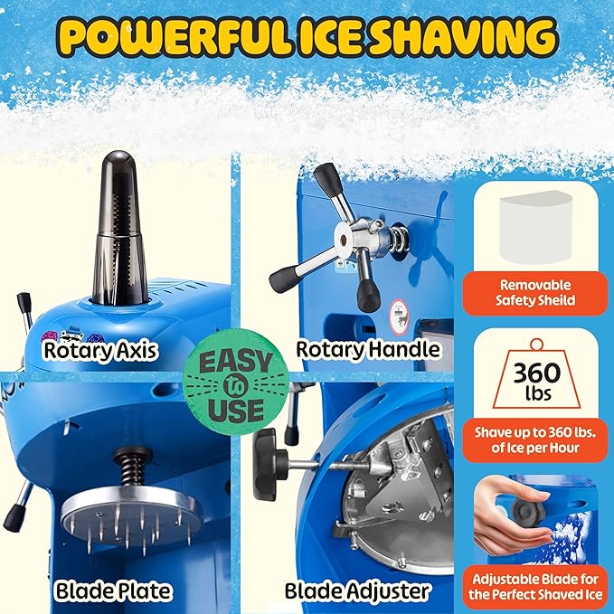 Snow Cone Machine - Electric Block Ice Shaver and Snow Cone Maker with Adjustable Blades for Parties, Events, and More by Great Northern Popcorn