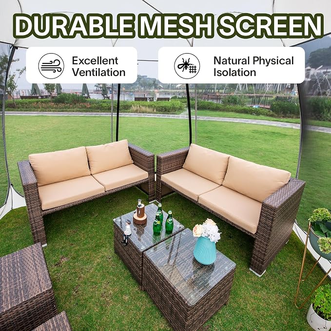Alvantor Pop Up Screen House Tent, Instant Outdoor Gazebo with Mosquito Netting & UPF 50+ Sun Protection, Portable Canopy Shelter for Patio, Backyard, Camping (2-10 Person)