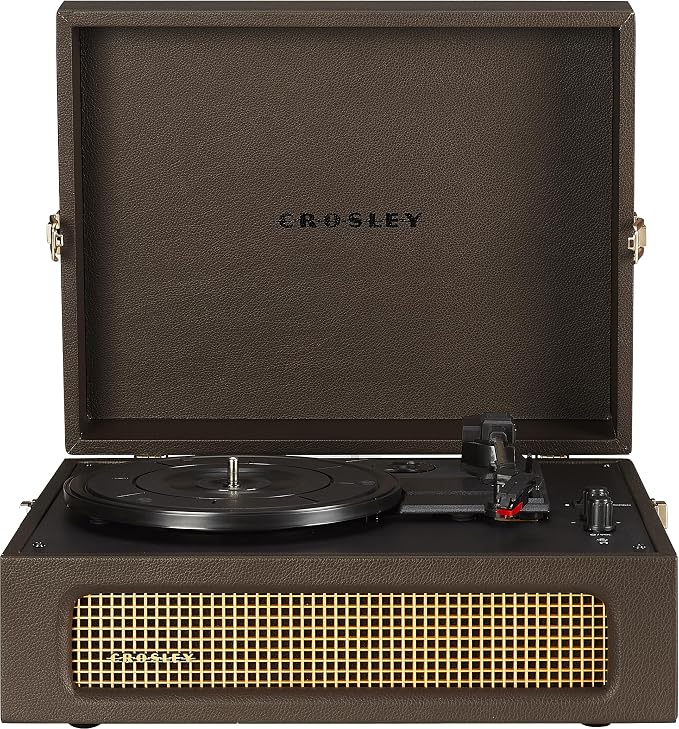 Crosley CR8017B-CO Voyager Vintage Portable Vinyl Record Player Turntable with Bluetooth in/Out and Built-in Speakers, Cocoa | Vinyl Record Player, Bluetooth In/Out, Built-in Speakers