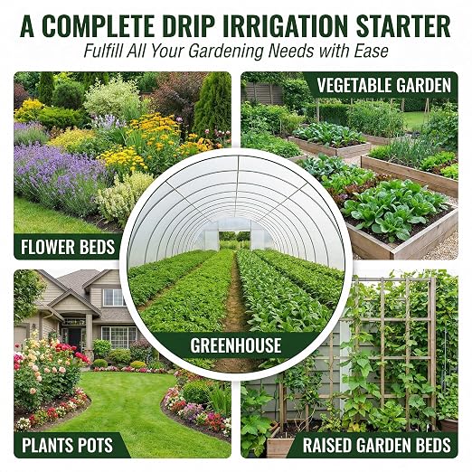 240FT Drip Irrigation System for Garden: 30 Nozzles 1/2" PE Tubing Automatic Watering Kit Adjustable Misting Sprinkler Mister 1/4" Hose for Water Plants Tape Raised Beds Lawn Outdoor Greenhouse