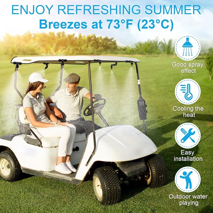 6 Gallon Portable Misting System, 30 FT Cooling Misters with Water Mister Pump Foldable Bucket 8 Mist Nozzles for Outdoor Patios, Golf Carts, Greenhouse, Canopy, Camping, Hiking(Blue)
