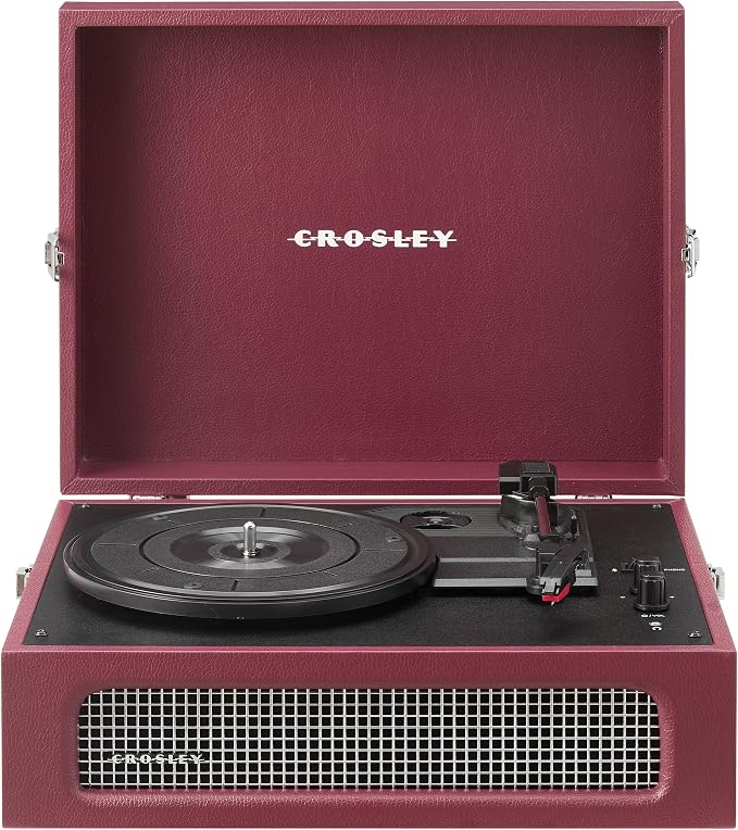 Crosley CR8017B-BU Voyager Vintage Portable Vinyl Record Player Turntable with Bluetooth in/Out and Built-in Speakers, Burgundy