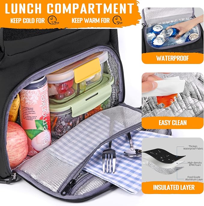 DEYACE Lunch Box Backpack for Men, Tactical Cooler Backpack with Laptop Compartment Leakproof RFID Lunchbox Bag for Work