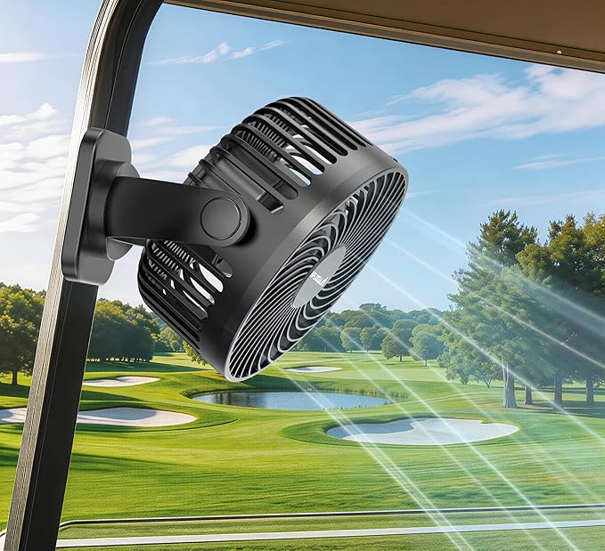 [Upgraded 2X Magnet] 1-Pack Magnetic Golf Cart Fan Rechargeable, 12000mAh Battery Operated Portable Fan with Light, Magnetic Base, Suitable for EZGO Club Car Yamaha, Golf Cart Accessories 2026