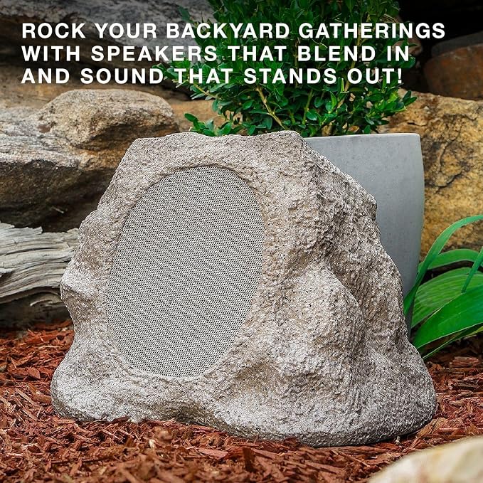 Victrola Rock Speaker Connect, Sand, Wireless Outdoor with Bluetooth 5.3, 22-Hour Battery Life, with Solar Charging, Link Up to 20 Rock Speakers, IP65 Water & Dust Resistant