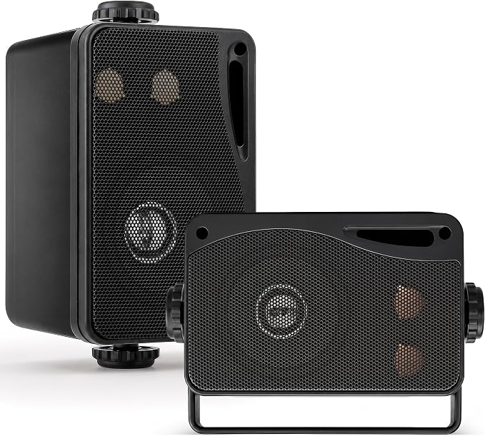 Pyle 200W Waterproof Outdoor Speaker | 3.5 Inch 3-Way Marine Speaker with Bass Reflex Vent, Rust-Proof Mesh Grills | Boat Speakers for Deck for Poolside and Marine Use, | Black
