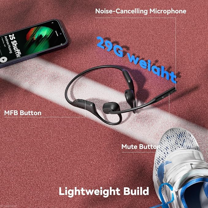 Open Ear Headphones with Mic, 29g Trucker Bluetooth Headset with Microphone, Bluetooth Headphones with Noise Cancelling Mic, Wireless Headset with Mic for Work Workout Driving Call Office Running