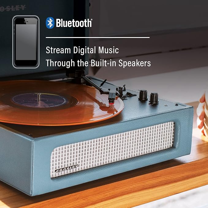 Crosley CR8017B-WB Voyager Vintage Portable Vinyl Record Player Turntable with Bluetooth in/Out and Built-in Speakers, Washed Blue