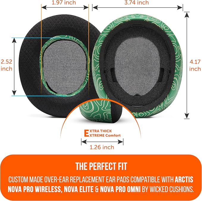 WC Freeze Nova Pro Wireless - Cooling Gel Earpads for Arctis Nova Pro Wireless, Nova Elite & Nova Pro Omni (Doesn’t Fit Other Models), by Wicked Cushions, Extra Thick & Comfortable | Emerald Tide