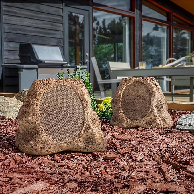 Victrola Rock Speaker Connect, Sand, Wireless Outdoor Speaker with Bluetooth 5.3, 22-Hour Battery Life, Portable Speaker with Solar Charging, IP65 Waterproof Speaker - Pair