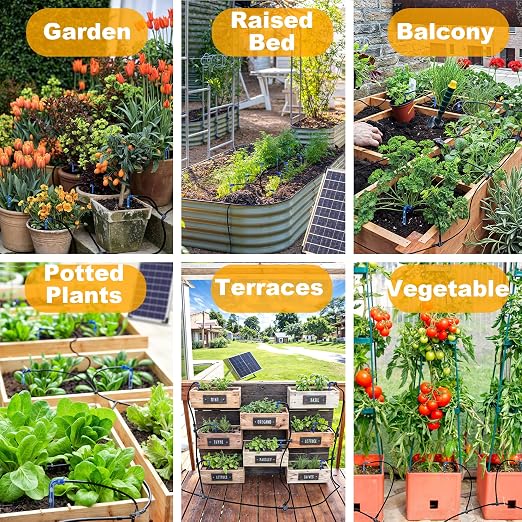 RISINGUP Solar Drip Irrigation System for 30 Potted Plants Outdoor Garden | Automatic Plants Watering System with Anti-Siphoning Device, Programmable Smart Watering for Garden, Balcony, Greenhouse