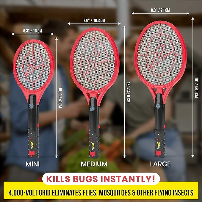 ZAP IT! Bug Zapper Rechargeable Bug Zapper Racket, 4,000 Volt, USB Charging Cable, 2 Pack