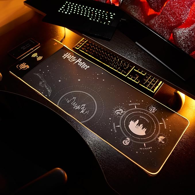 Harry Potter XL RGB Gaming Mat with 15W Wireless Charger | Customizable LED, Anti-Slip, Spill-Resistant