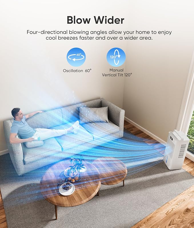 Portable Air Conditioners, Evaporative Air Cooler w/3 Modes & 3 Speeds, 12H Timer for Smart Auto-off, 2-Gal Tank for 20H Cooling,20FT Remote,No Hose Needed,46db Swamp Cooler
