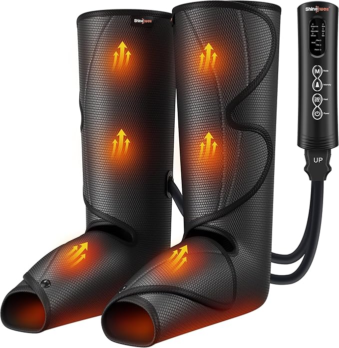SHINE WELL Leg Compression Massager, Leg Massager for Circulation and Pain Relief, Air Compression Foot and Calf Massager with Heat for Swelling, with 2 Extenders, Wellness Gift for Mom Dad Friend