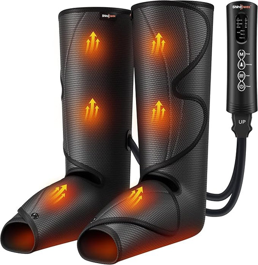 SHINE WELL Leg Compression Massager, Leg Massager for Circulation and Pain Relief, Air Compression Foot and Calf Massager with Heat for Swelling, with 2 Extenders, Wellness Gift for Mom Dad Friend